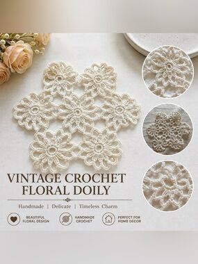 Vintage White Crochet Floral Doily – Handmade Style Home Décor